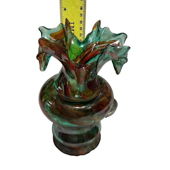 Vintage Murano Art Glass Hand Blown Brown Green Vase Twisted Beautiful! - Picture 4 of 8